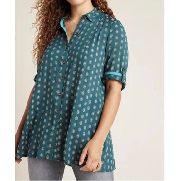 Anthropologie Maeve Monika Tunic Top Teal XS Button Down - Picture 1 of 11